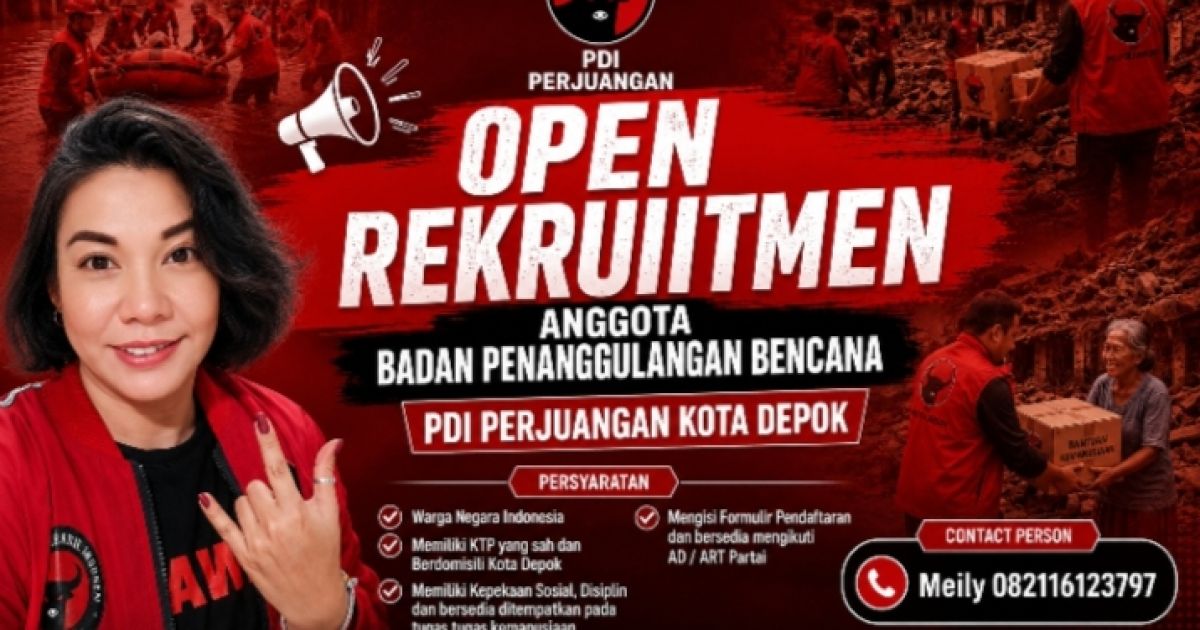 PDI Perjuangan Kota Depok membuka rekrutmen anggota Baguna untuk menyiapkan relawan tangguh di bidang penanggulangan bencana, layanan darurat, dan aksi kemanusiaan.