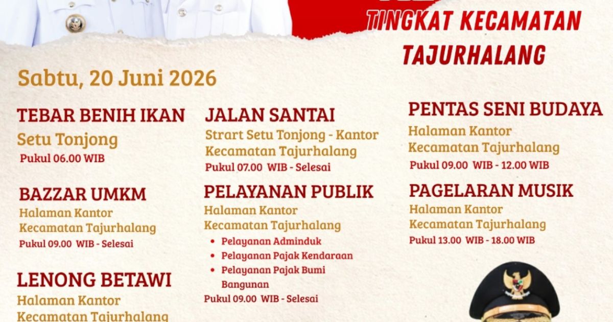 Dalam rangka memperingati Hari Jadi Bogor (HJB) ke-544, Kecamatan Tajurhalang akan menggelar Tajurhalang Fest dan Pesta Rakyat Tingkat Kecamatan Tajurhalang pada Sabtu, 20 Juni 2026.