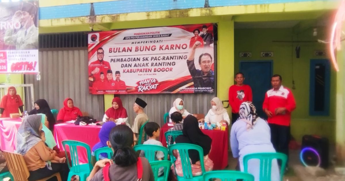 Memperingati Bulan Bung Karno 2026, PDIP Kabupaten Bogor menggelar pengobatan gratis bagi masyarakat di Kecamatan Ciawi. Kegiatan mendapat sambutan antusias warga dan menjadi wujud kepedulian terhadap kesehatan masyarakat.