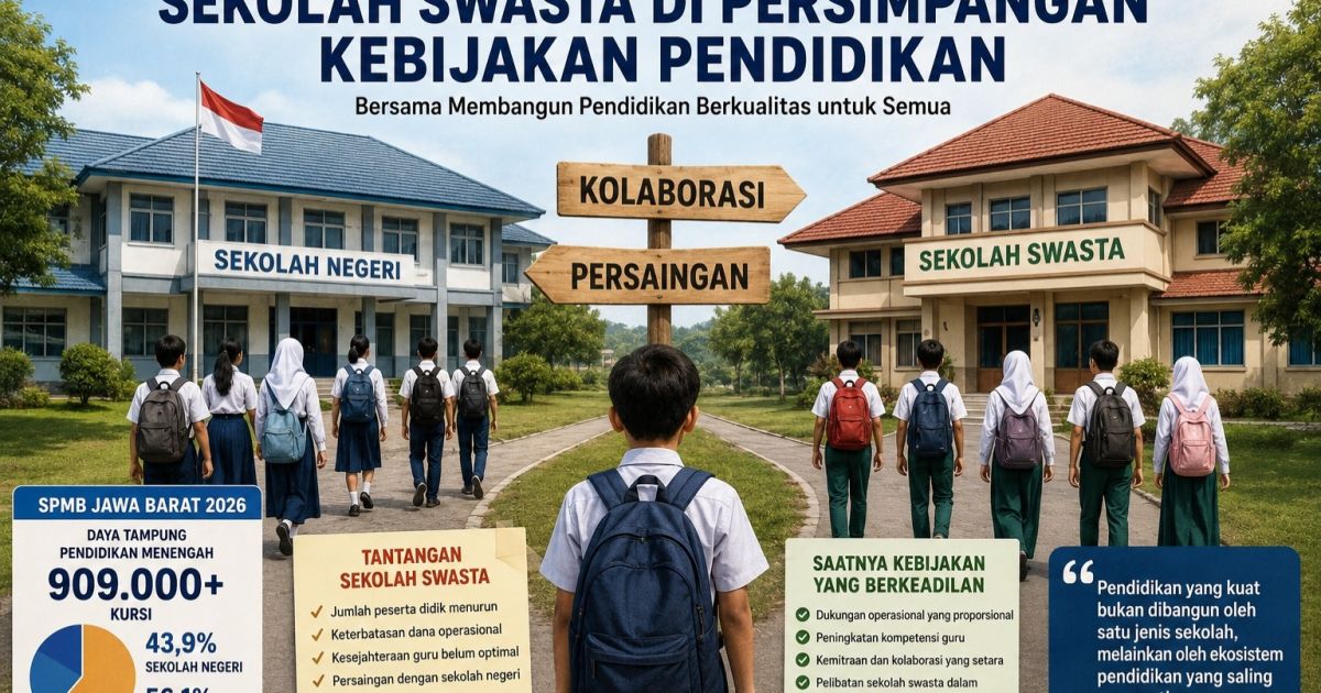 SPMB 2026 memperluas akses pendidikan di Jawa Barat, namun keberadaan sekolah swasta menghadapi tantangan serius. Sekolah swasta perlu dipandang sebagai mitra strategis, bukan sekadar pelengkap sistem pendidikan.