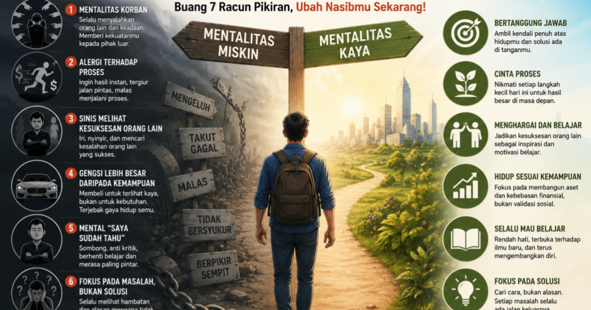 Banyak orang terjebak dalam pola pikir yang menghambat kemajuan tanpa disadari. Kenali 7 racun pikiran yang dapat menghambat kesuksesan dan cara mengubahnya menjadi mentalitas bertumbuh.