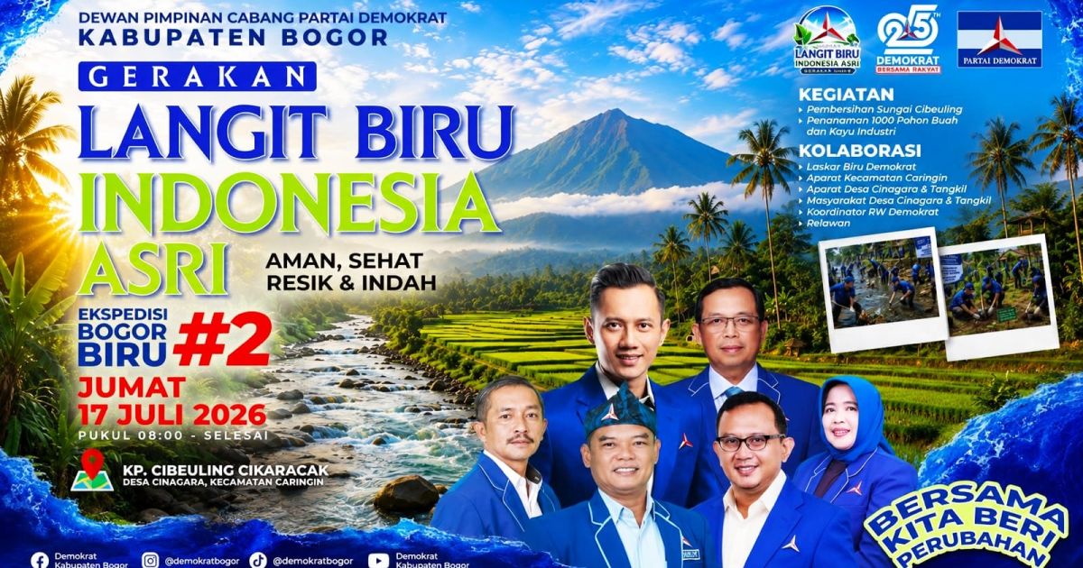 Demokrat Kabupaten Bogor Gelar Ekspedisi Bogor Biru 2 di Caringin, Tanam 1.000 Pohon dan Bersihkan Sungai Cibeuling