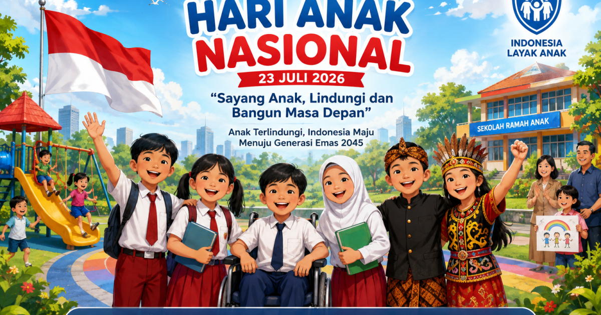 Hari Anak Nasional 2026 mengusung tema "Sayang Anak, Lindungi dan Bangun Masa Depan".