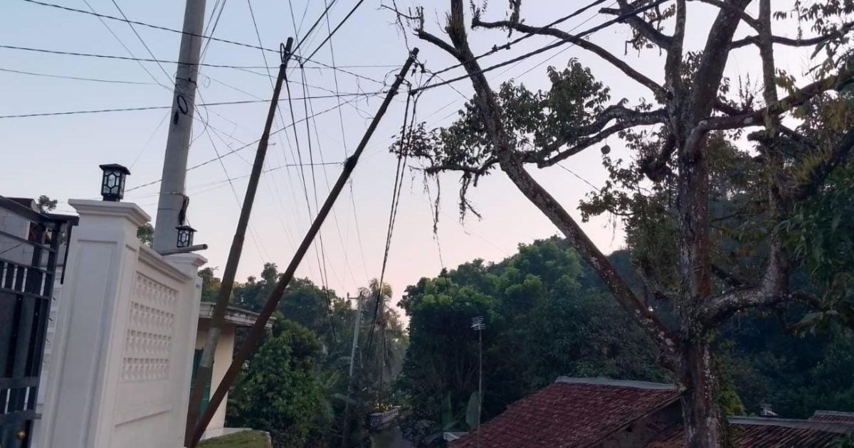 Tiang Listrik Nyaris Roboh di Jasinga, Kabel Tegangan Tinggi Menjuntai Ancam Keselamatan Warga