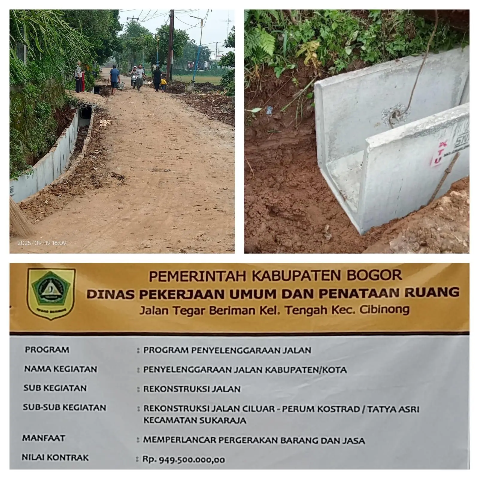 Rekonstruksi Jalan Ciluar–Perum Kostrad Dipertanyakan, Pemasangan Drainase Tak Sesuai SNI