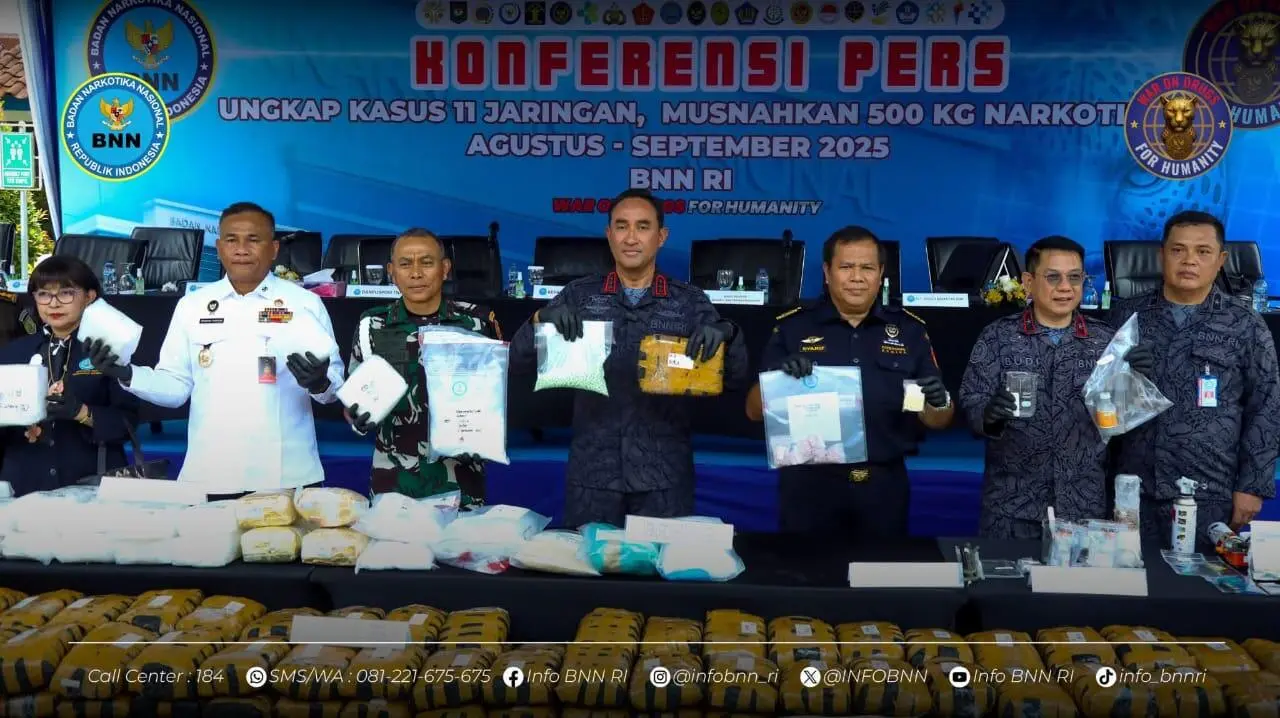 BNN Lumpuhkan 11 Jaringan Narkoba Lintas Wilayah, Sita Ratusan Kilogram Barang Bukti