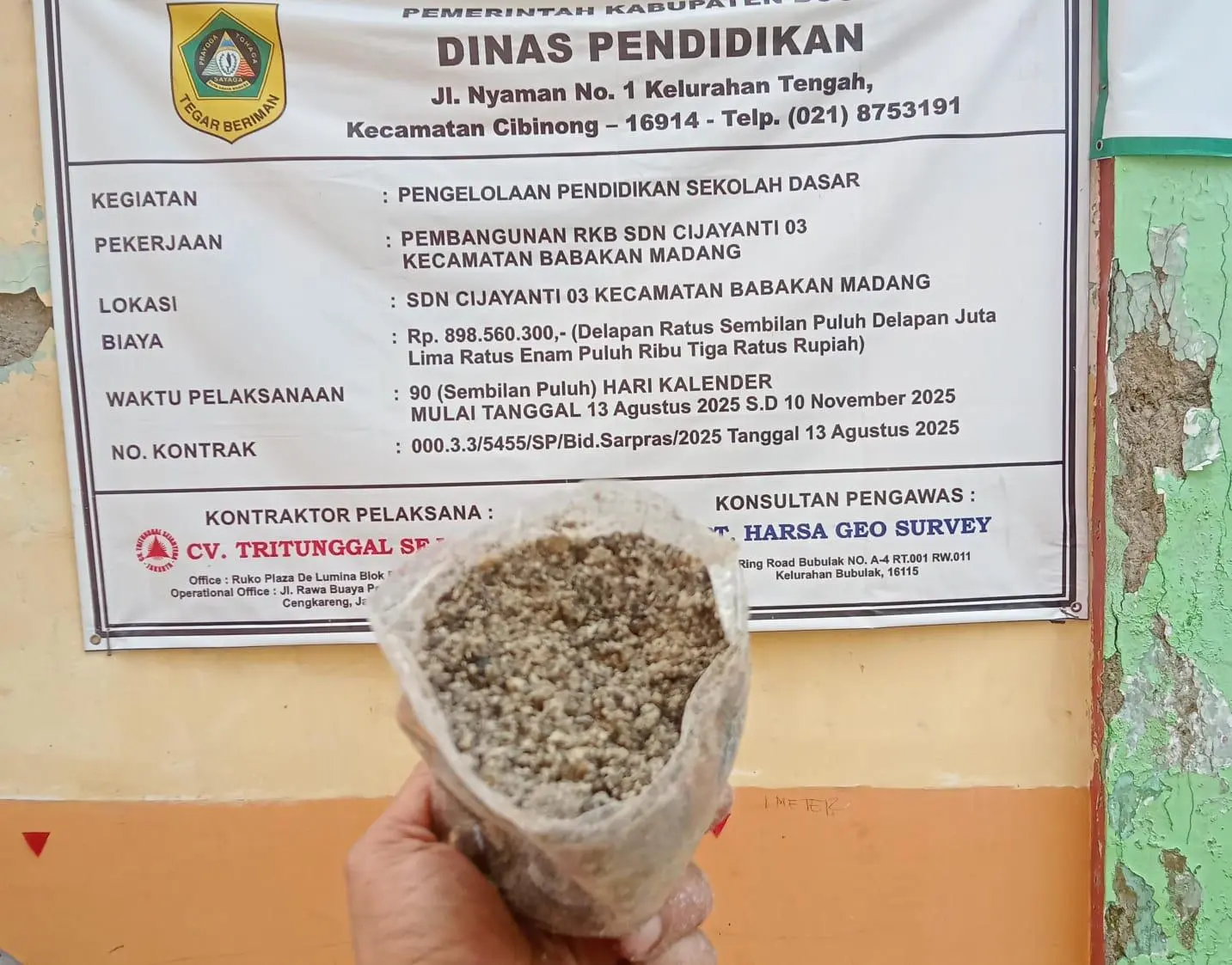 Dana Hampir Rp900 Juta, Kualitas Pembangunan SDN Cijayanti 03 Dipertanyakan