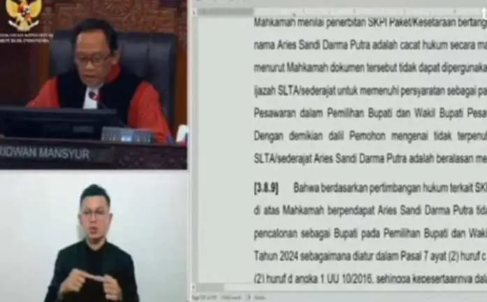 MK Gugurkan Kemenangan Aries Sandi di Pilkada 2024 dan Dilarang Ikuti PSU
