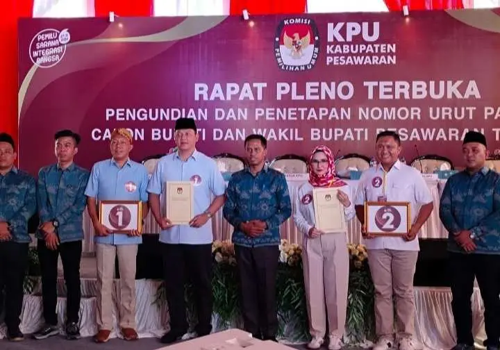 KPU Pesawaran Gelar Pengundian Nomor Urut Paslon Bupati dan Wakil Bupati