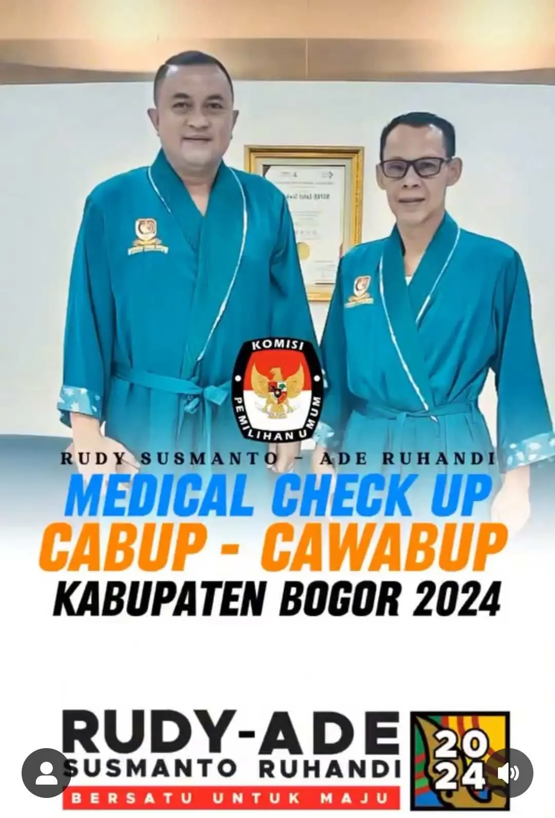 Penuhi Syarat KPU,Paslon Bupati dan Wakil Bupati Bogor Rudy Susmanto-Jaro Ade Lakukan Pemeriksaan Kesehatan di RSPAD Gatot Subroto