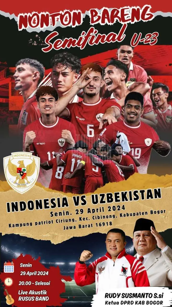 Nobar Semifinal Timnas U-23 Bersama Ketua DPRD Kabupaten Bogor. Ini Lokasinya