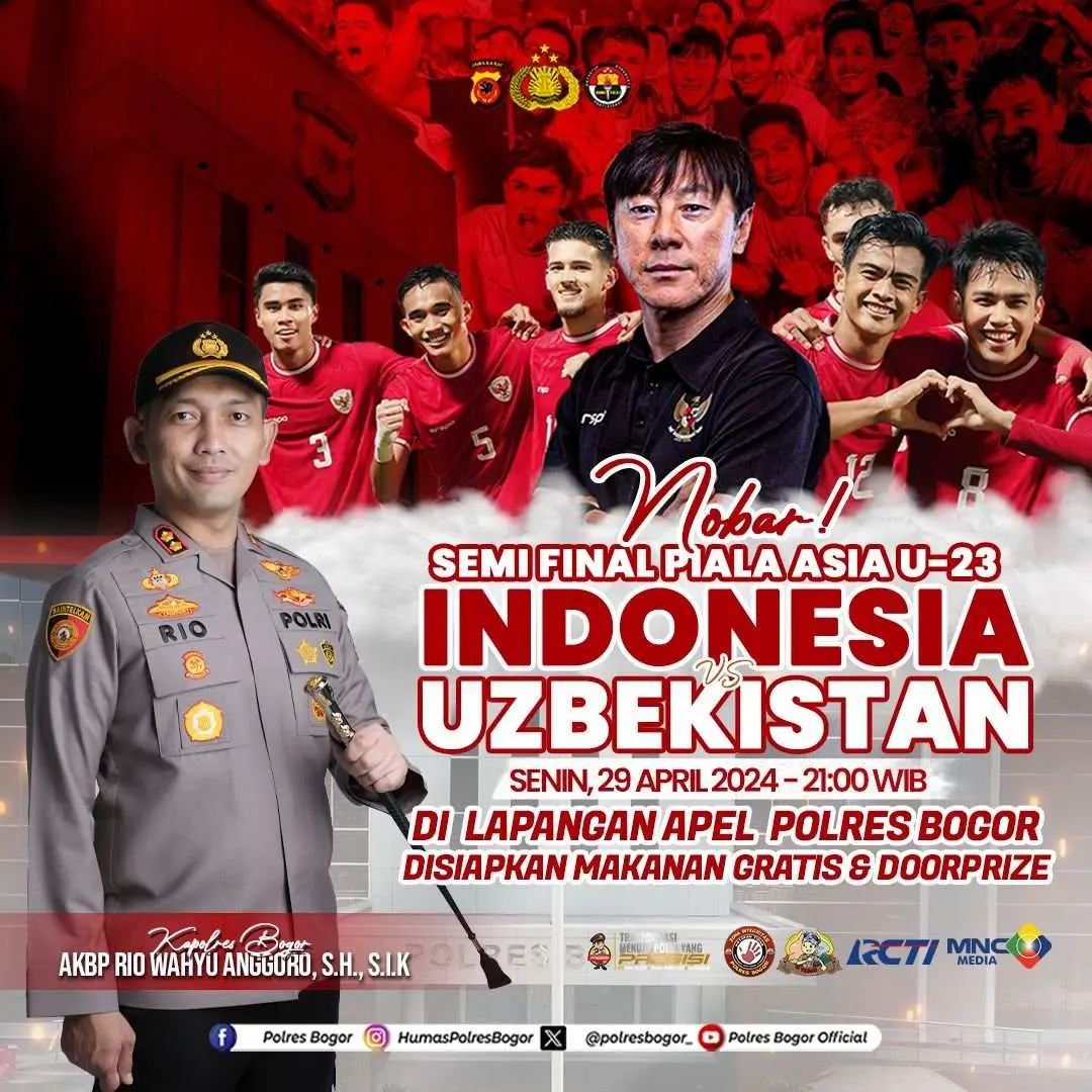 Polres Bogor Gelar Acara Nobar Laga Semifinal Timnas Indonesia U-23 Vs Uzbekistan