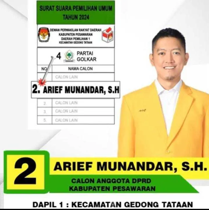 Arief Munandar Caleg Partai Golkar Raih Suara Terbanyak di Dapil 1 Kecamatan Gedong Tataan