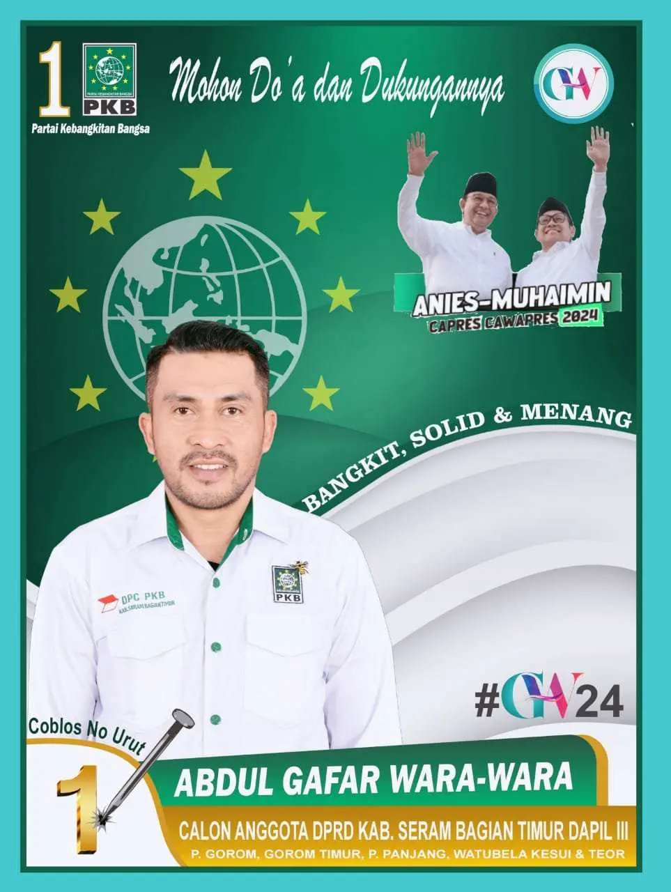 Abdul Gafar Wara – Wara, Calon Anggota DPRD PKB No.1 Kab. SBT Mohon Doa & Dukungannya.