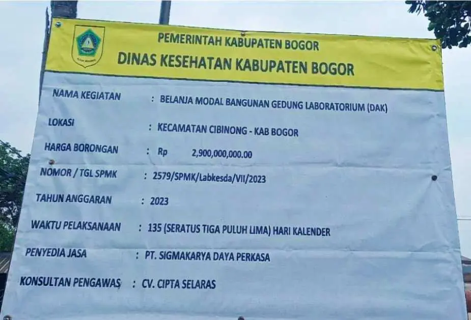 Diduga Ada Kejanggalan Pada Proses Tender Belanja Modal Bangunan Gedung Laboratorium Dinkes Kabupaten Bogor