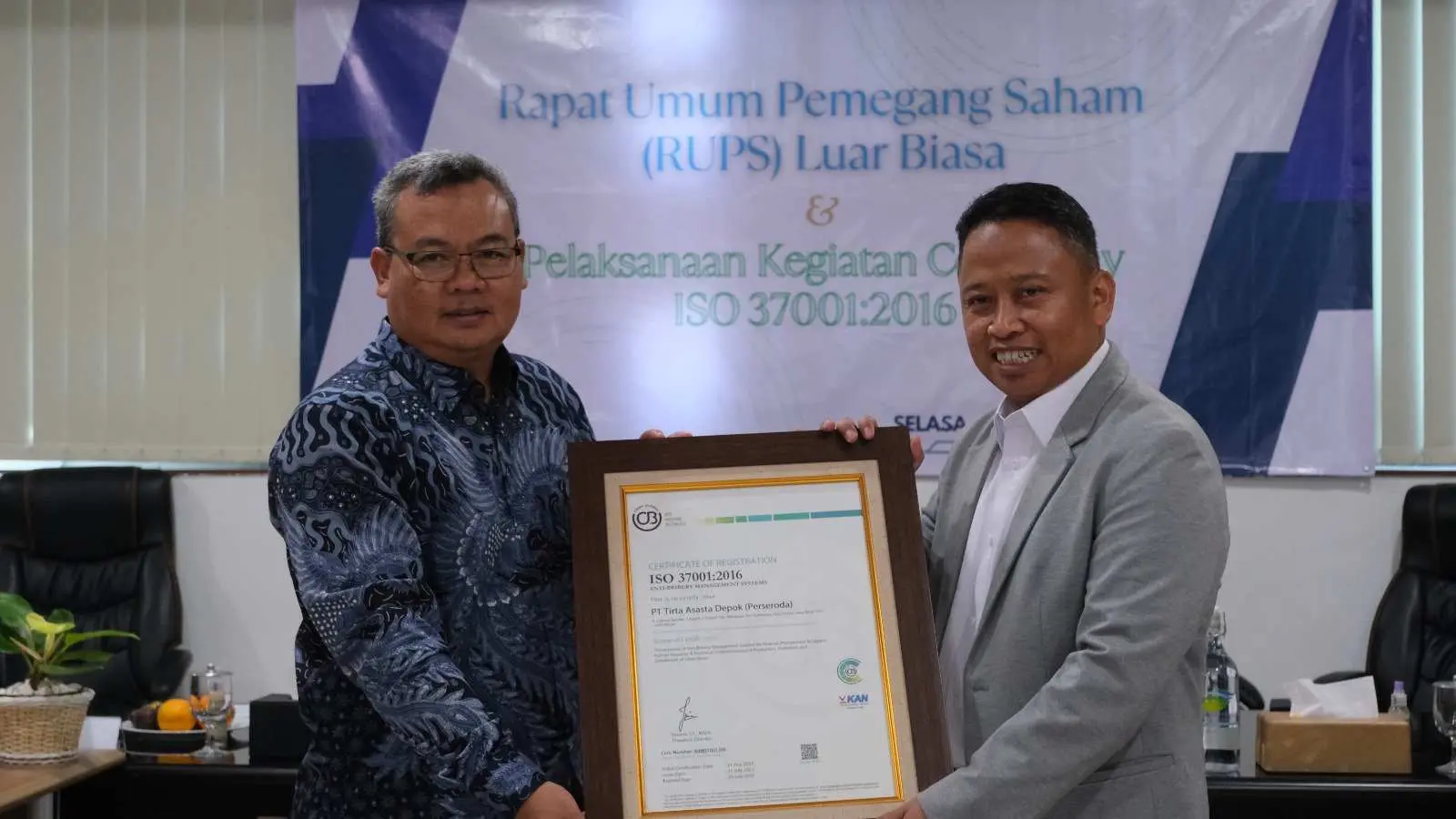 Raih ISO 37001:2016, Tirta Asasta Terus Tingkatkan Pelayanan Kepada Konsumen