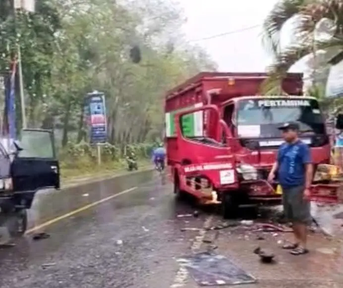 Lakalantas Di Taman Sidototo Desa Kebagusan, Mobil L300 Rusak Parah