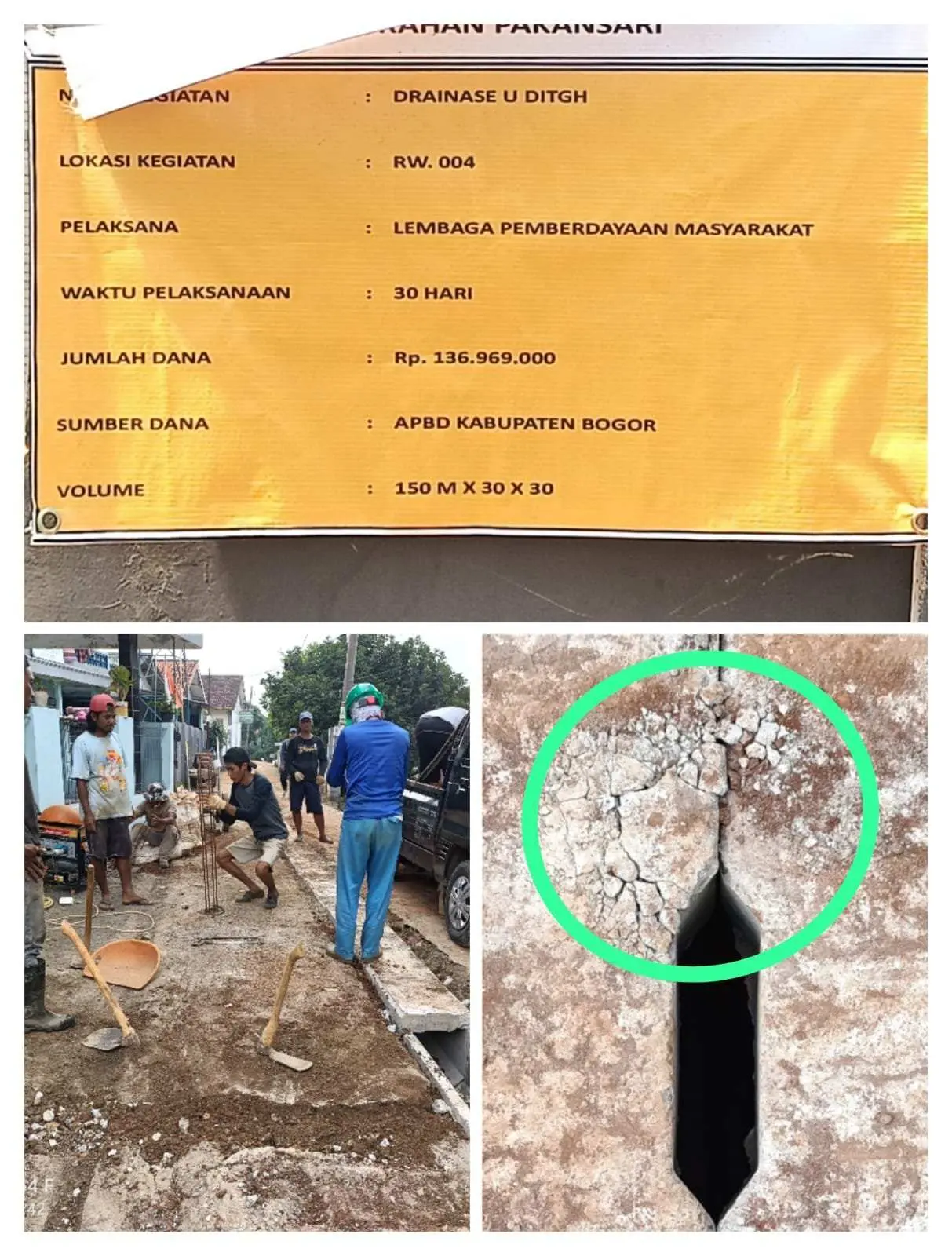 Proyek Drainase di Kelurahan Pakansari Diduga Terindikasi Korupsi