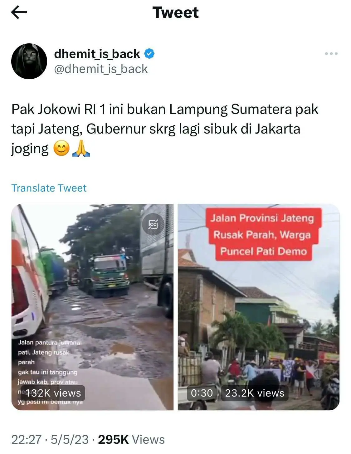 Netizen Lapor Jokowi Jalan di Jateng Rusak, Gubernur-nya Sibuk Jogging