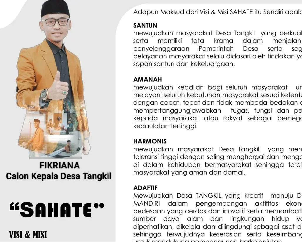 Calon Kades Fikriana dengan Visi Misi “SAHATE” Yakin Menang di Pilkades Desa Tangkil