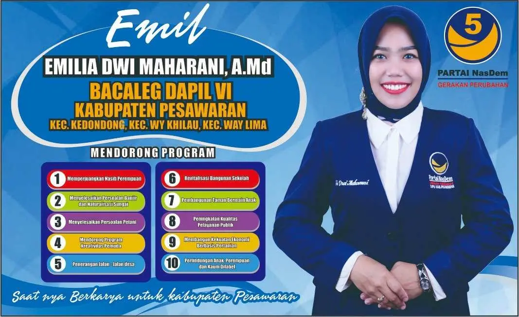 Bacaleg Emilia Ajak Kaum Milenial Menangkan Partai Nasdem Kabupaten Pesawaran