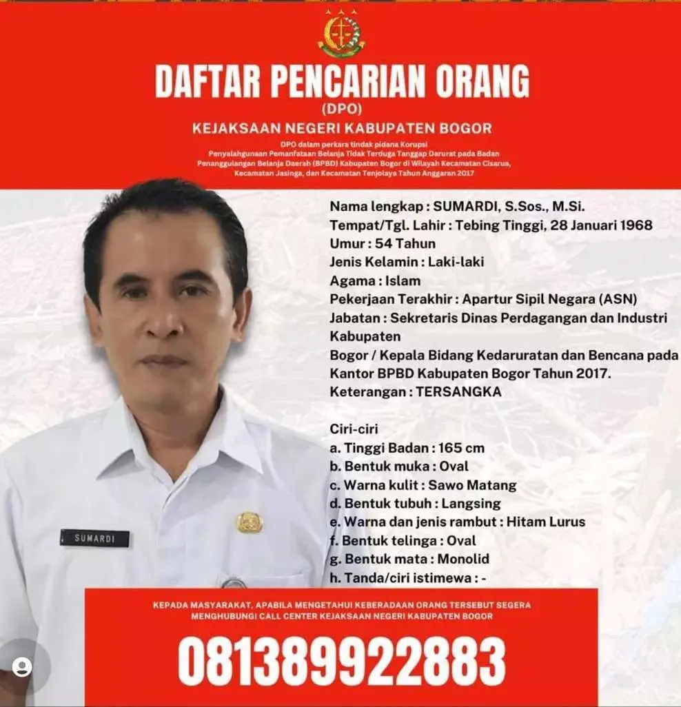 Sempat Buron, Sumardi Tersangka Dugaan Korupsi Dana Bantuan Bencana Akhirnya Menyerahkan Diri