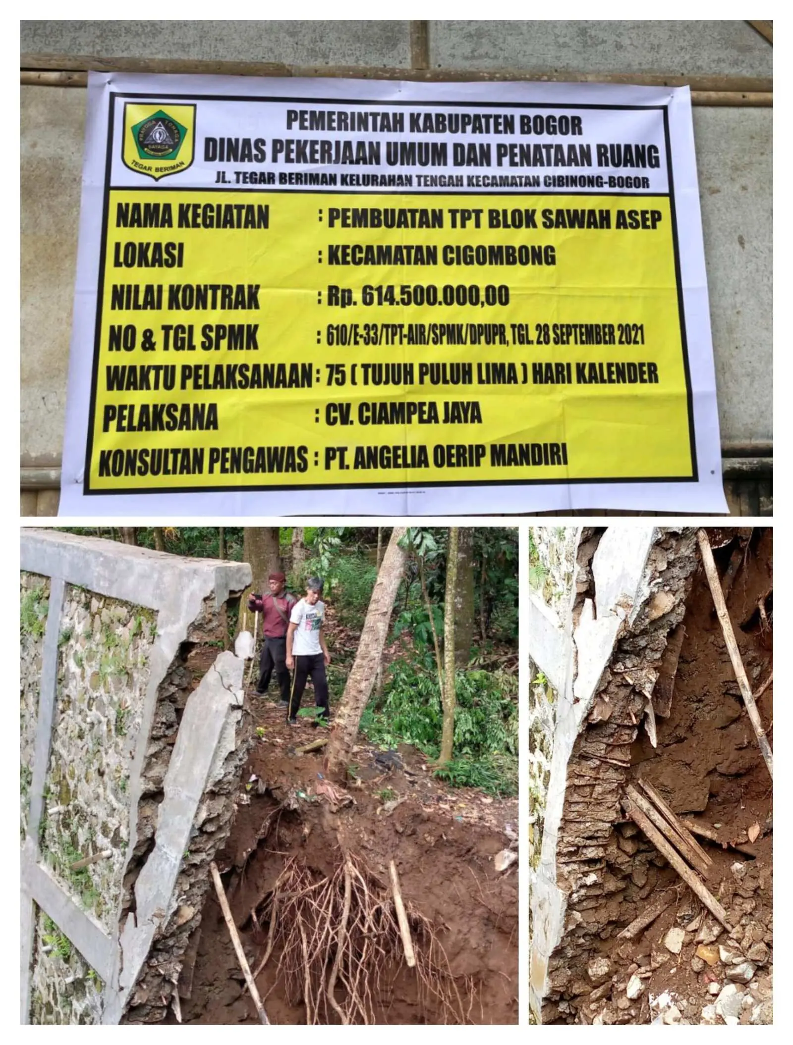 Diduga Minim Kualitas Proyek TPT di Desa Srogol Roboh